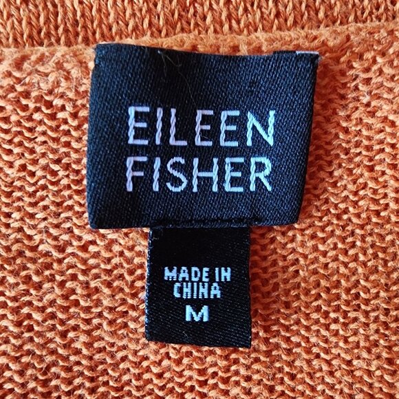 Eileen Fisher Womens Medium Sweater Linen Lightweight Orange Long Sleeve Preppy - Picture 9 of 11